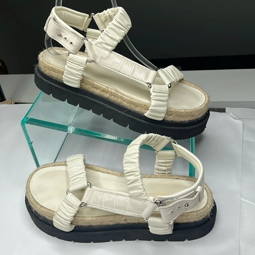 3.1 Philip Lim Sz 38 Noa Jute and Leather Platform Sandals